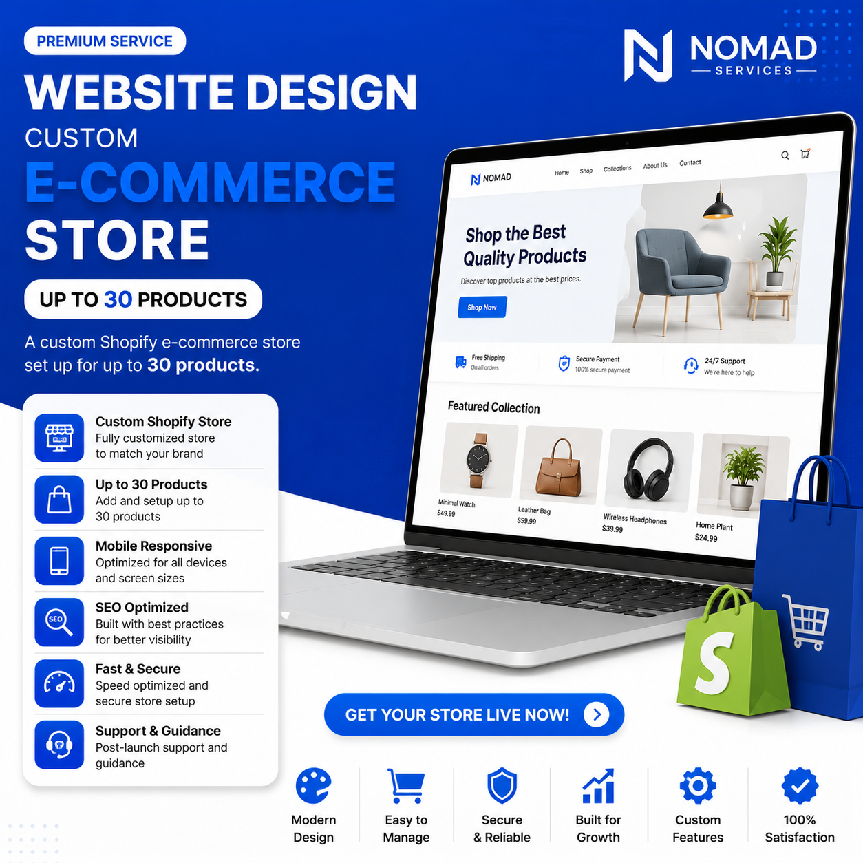 Website Design - Custom E-commerce Store (Up to 30 Products)