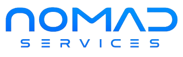 Nomad Services logo in blue on a white background
